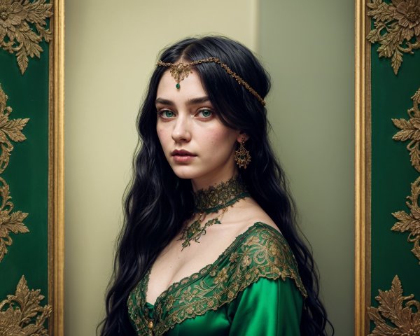 Elegant portrait of a woman in a green gown