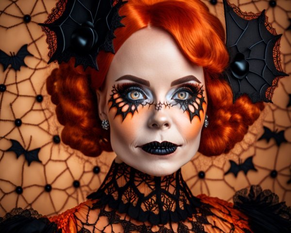 Portrait of a Woman with Orange Hair and Halloween Makeup