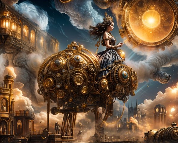 Steampunk Airship Scene with Victorian Elegance