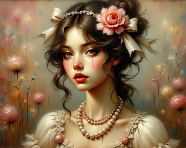 Portrait of a Young Woman with Floral Background