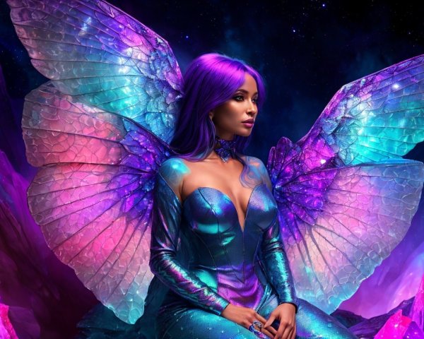 Fantasy Portrait of a Fairy with Colorful Wings