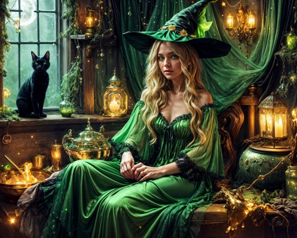 Mystical Scene with Young Woman and Enchanted Elements