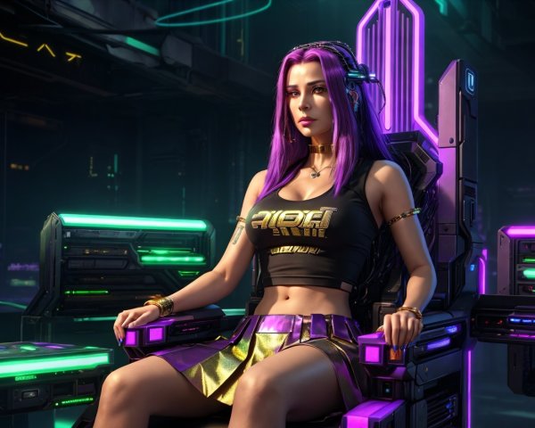 Futuristic Cyberpunk Scene with Stylish Woman in Neon