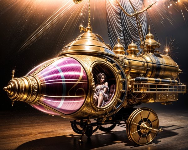 Steampunk Airship with Vibrant Engine and Elegant Figure