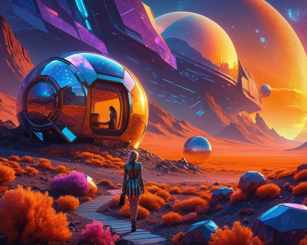 Futuristic landscape with alien vegetation and structures