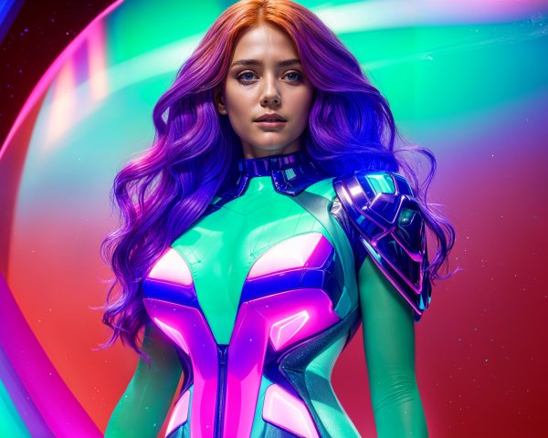 Futuristic Character in Neon-Hued High-Tech Suit