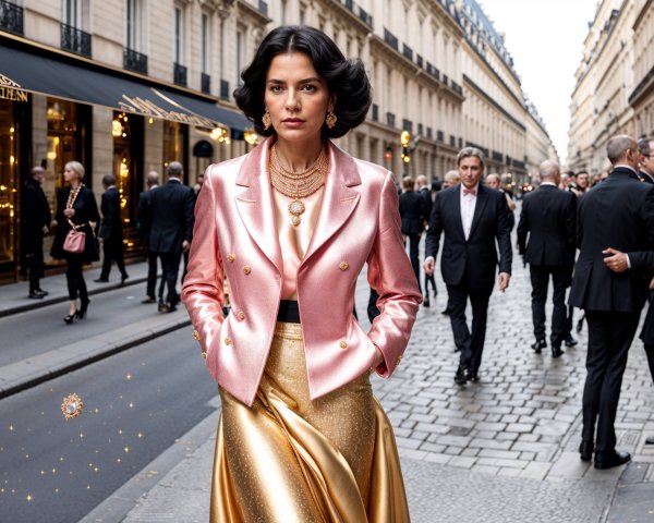Fashionable Woman in Pink Blazer on Paris Street