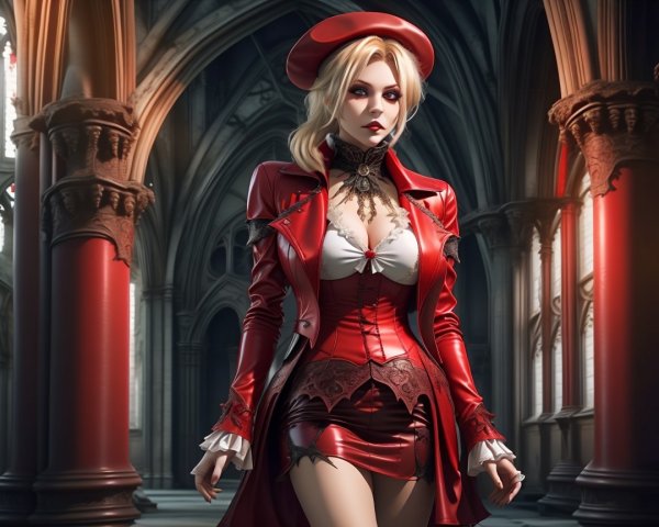 Pale-Skinned Woman in Gothic Church Setting