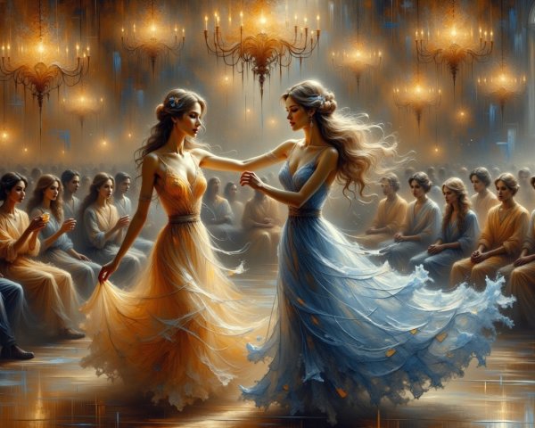 Dancers in Elegant Attire Perform in Grand Ballroom