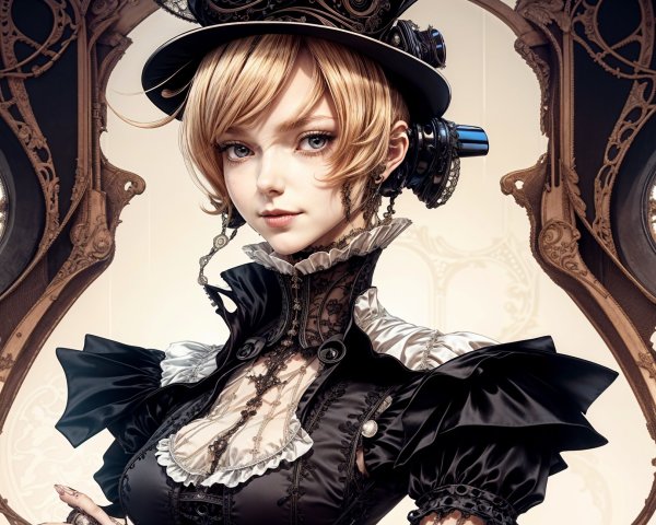 Steampunk-Inspired Woman in Elaborate Outfit