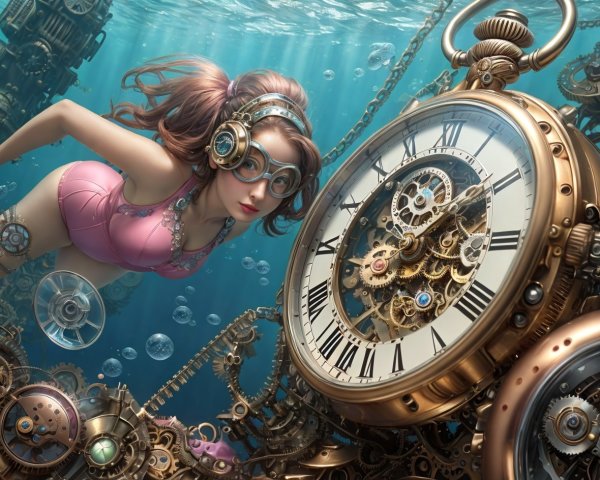 Steampunk Underwater Scene with Clockwork Elements