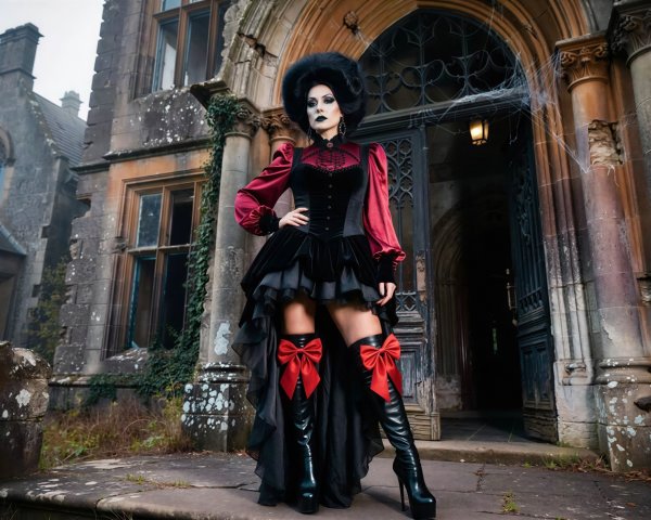 Gothic Victorian Portrait of Young Woman at Mansion
