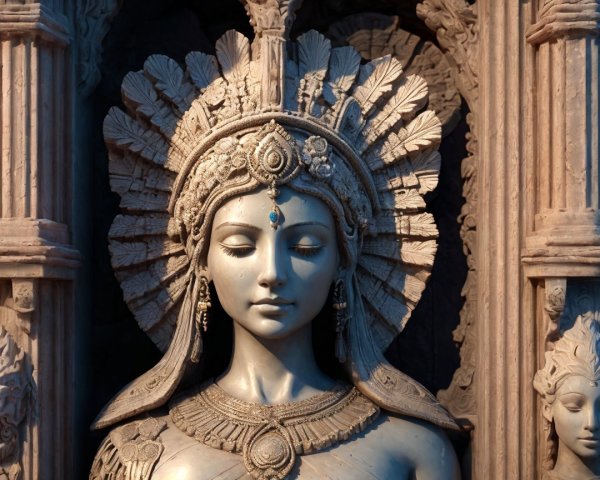 Detailed Stone Carving of a Mythological Queen