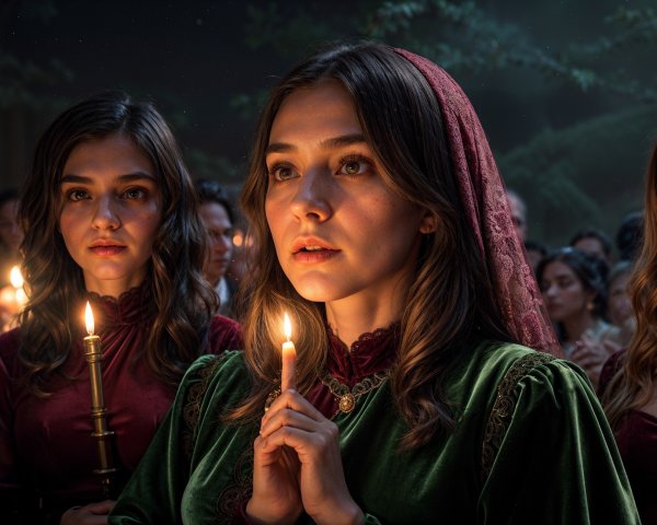 Candlelit Reflection of Two Women in Dim Setting