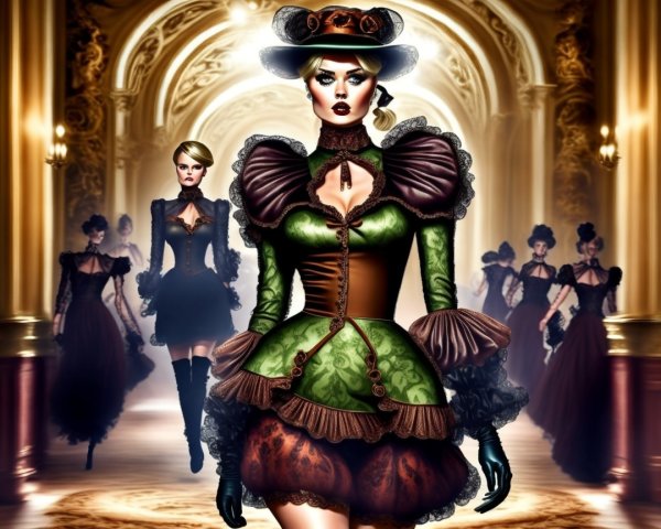 Elegant Fashion Scene in an Opulent Ballroom