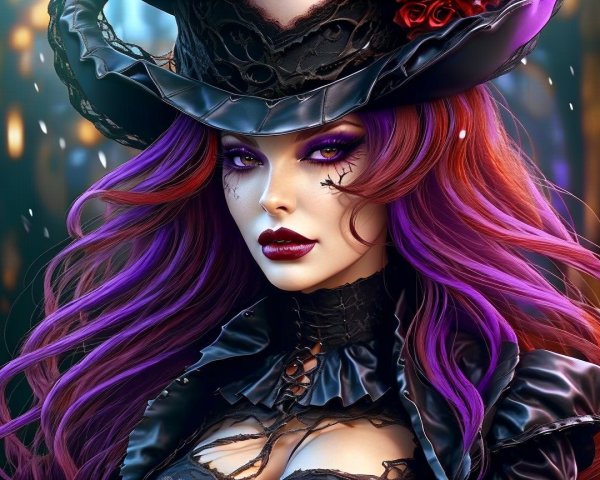 Character with Purple and Red Hair in Black Attire