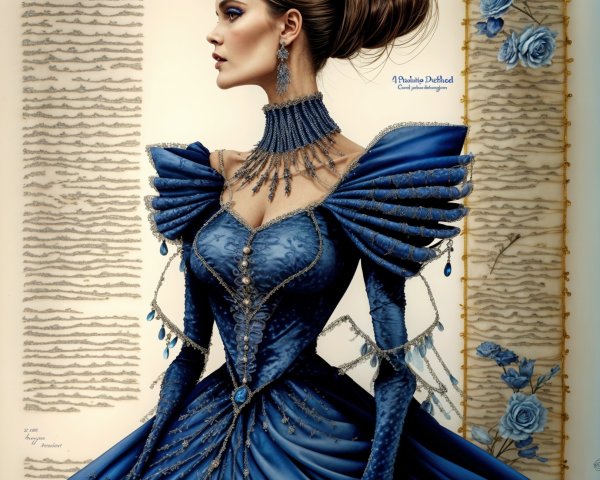 Elegant deep blue gown with lace and embellishments