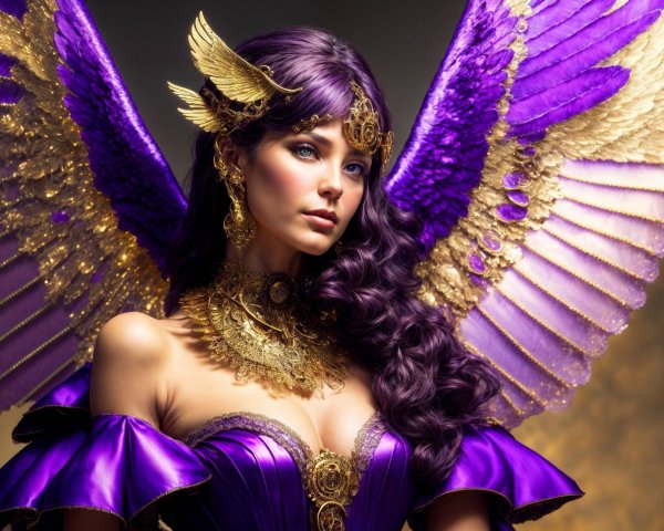 Regal figure in purple attire with golden wings