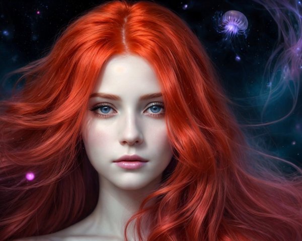 Close-Up Digital Painting of a Young Woman in Space