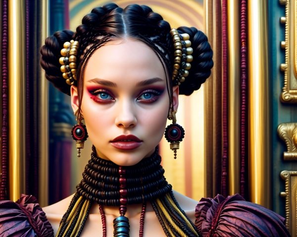 Hyper-realistic portrait of a woman with braided hair