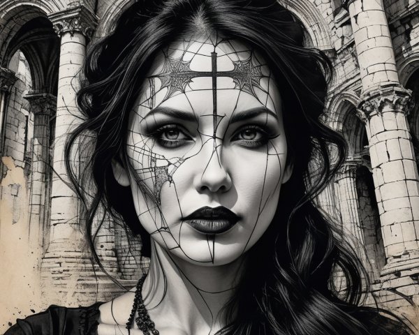 Detailed Headshot of Young Woman with Artistic Elements