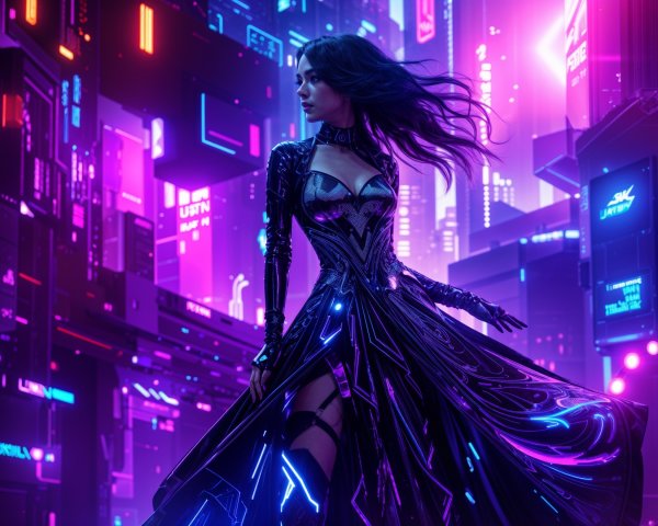 Futuristic Cityscape with High-Tech Fashion Elements