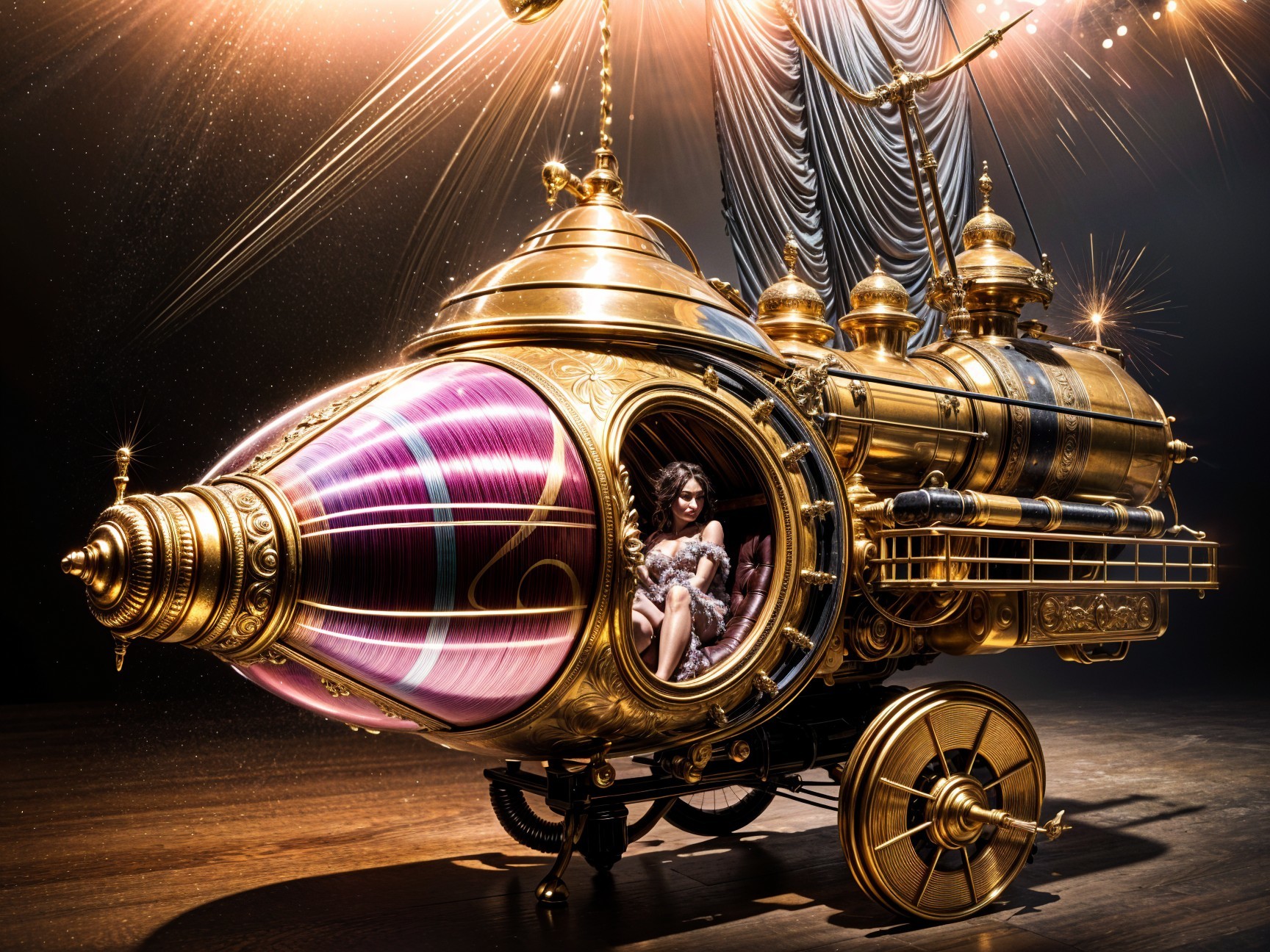 Steampunk Airship with Vibrant Engine and Elegant Figure