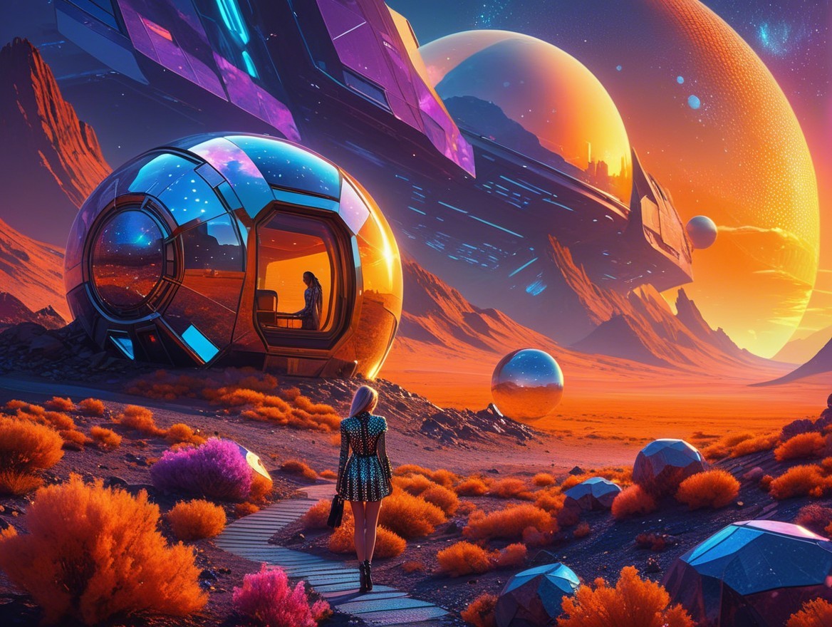 Futuristic landscape with alien vegetation and structures