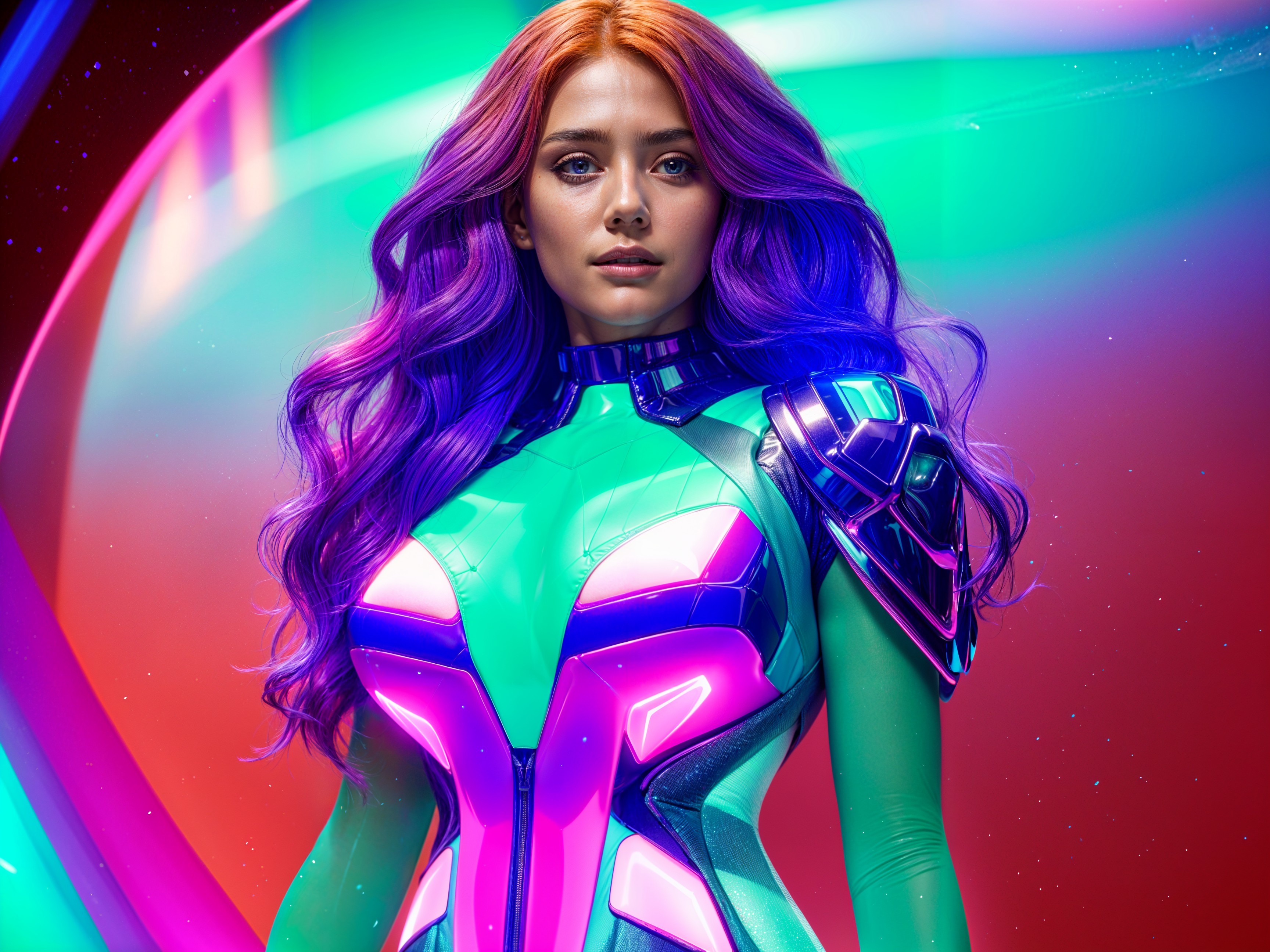 Futuristic Character in Neon-Hued High-Tech Suit