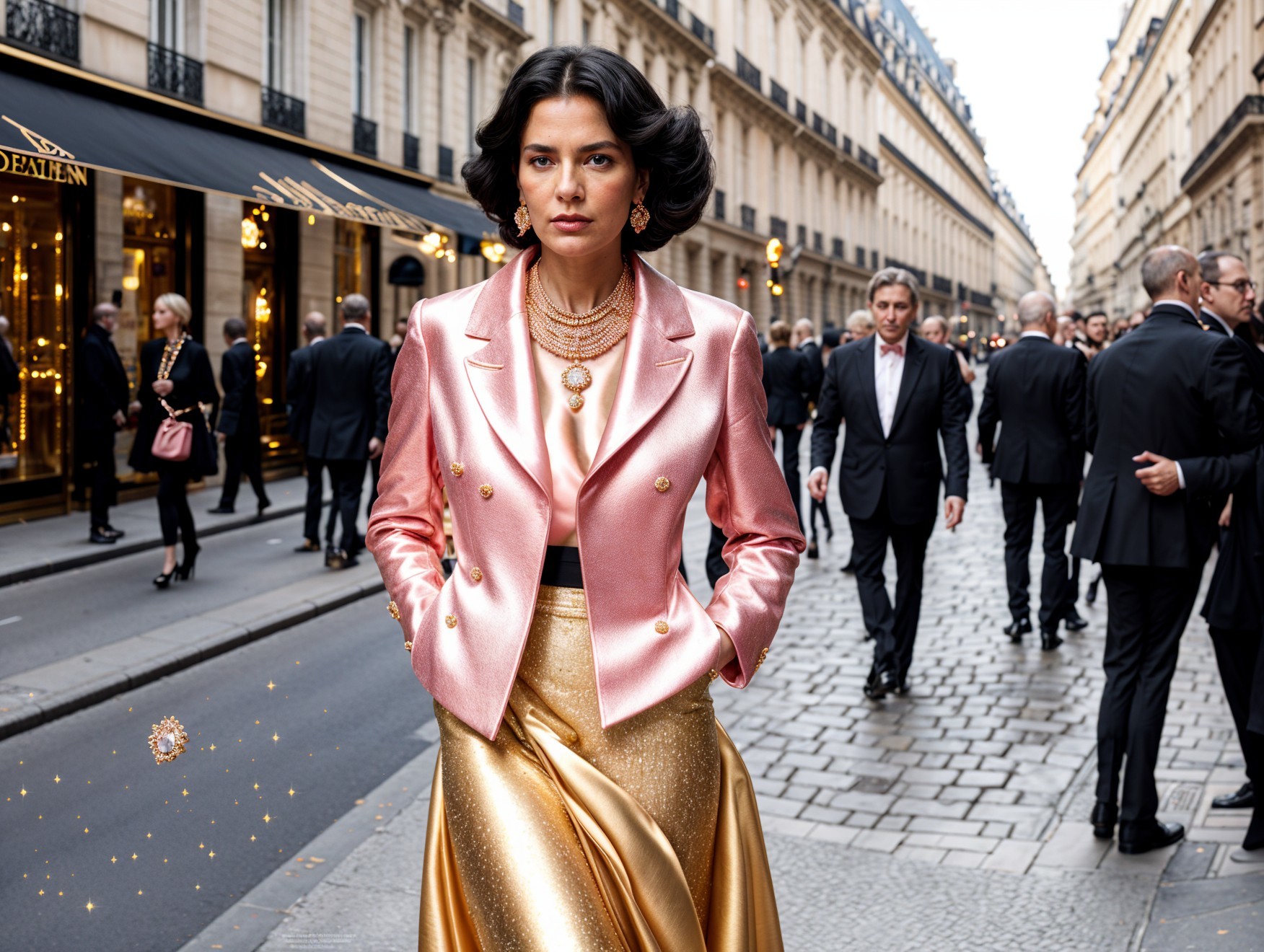 Fashionable Woman in Pink Blazer on Paris Street