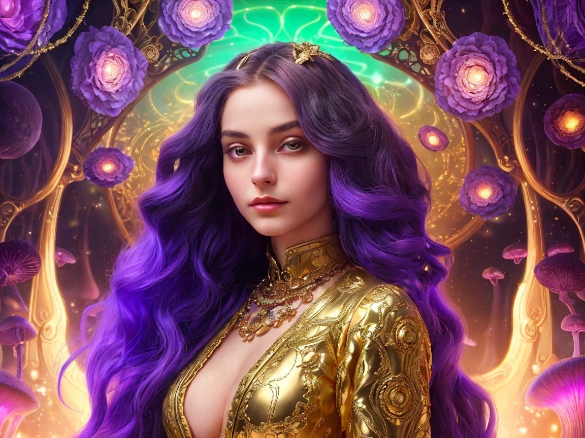 Magical girl with purple hair in a mystical setting