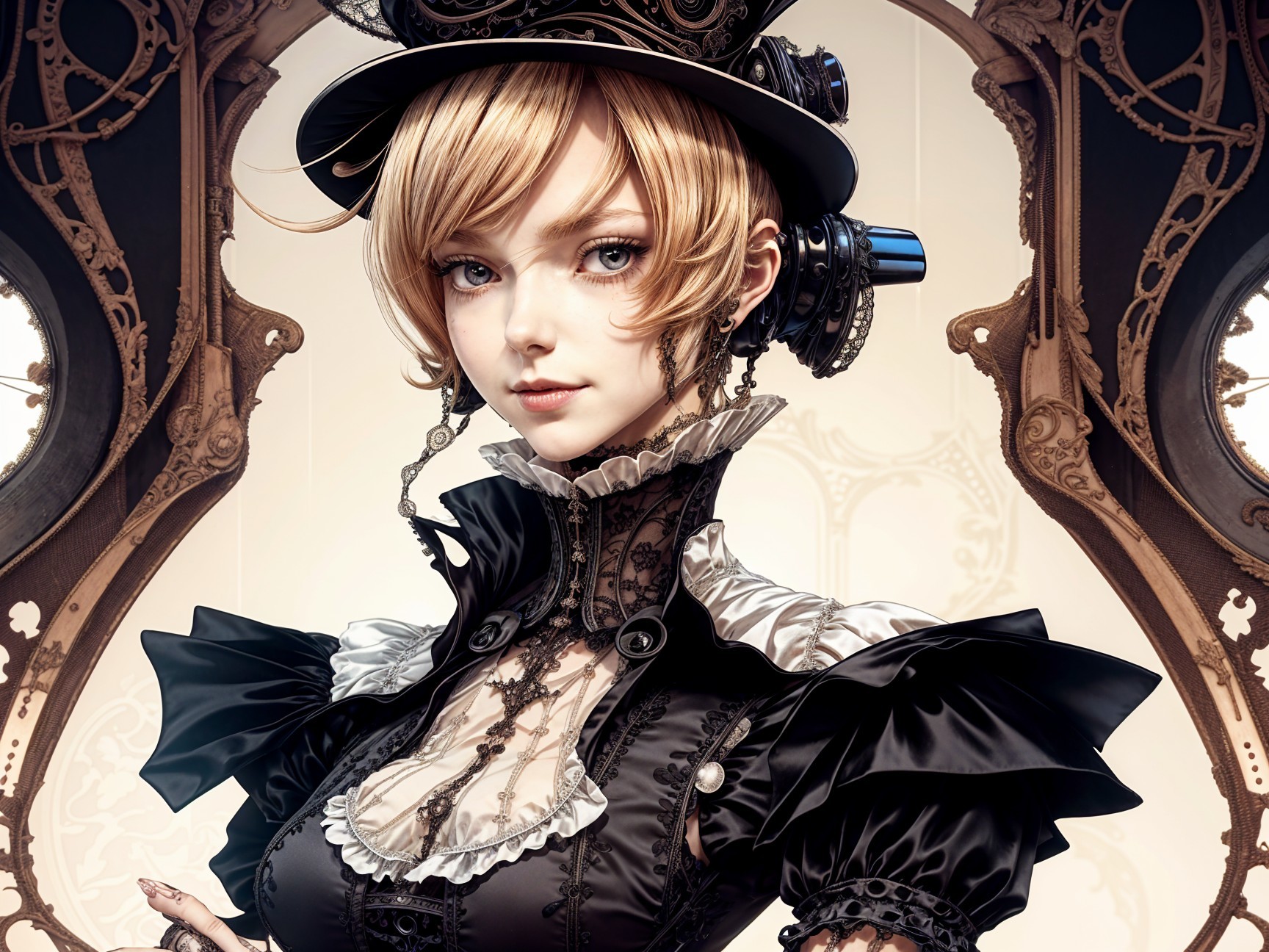 Steampunk-Inspired Woman in Elaborate Outfit