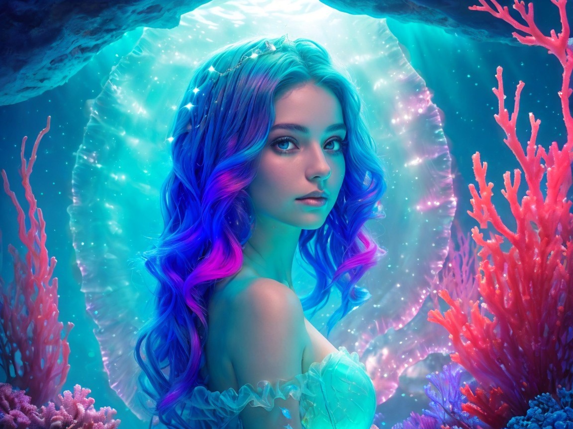 Mystical Underwater Scene with Colorful Corals and Light