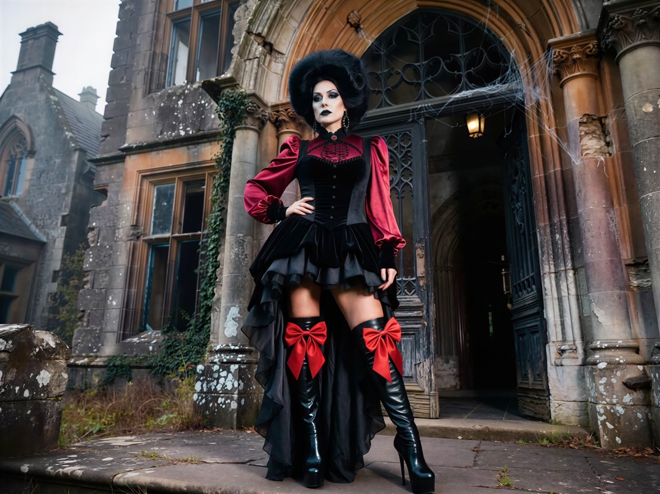 Gothic Victorian Portrait of Young Woman at Mansion