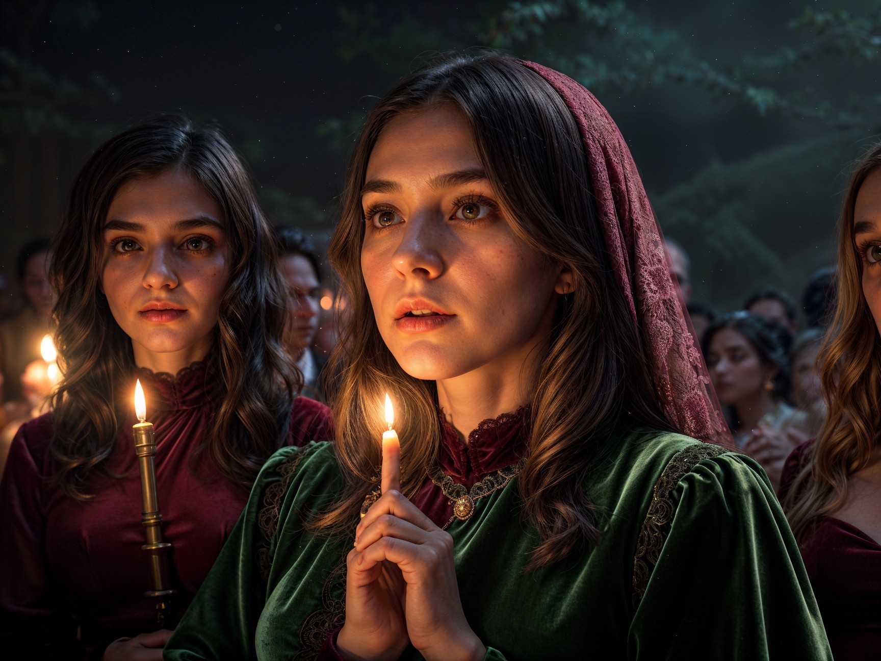 Candlelit Reflection of Two Women in Dim Setting
