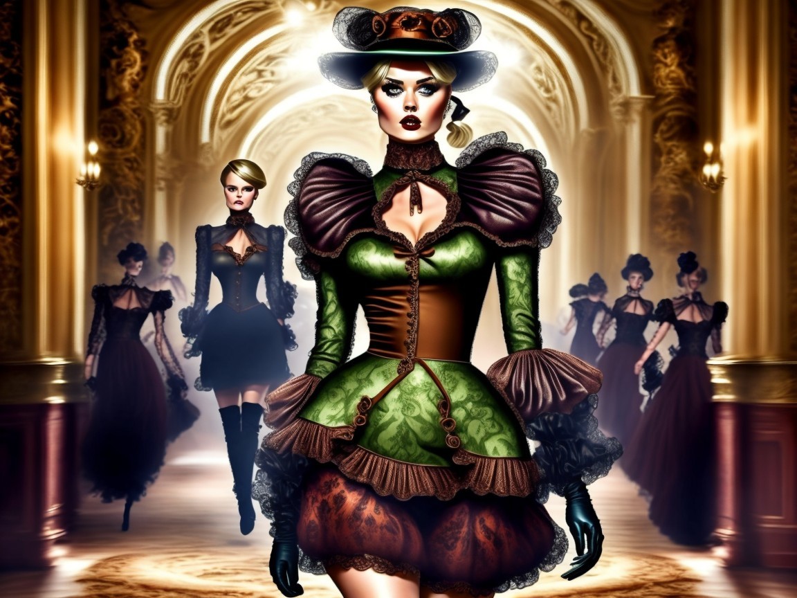 Elegant Fashion Scene in an Opulent Ballroom