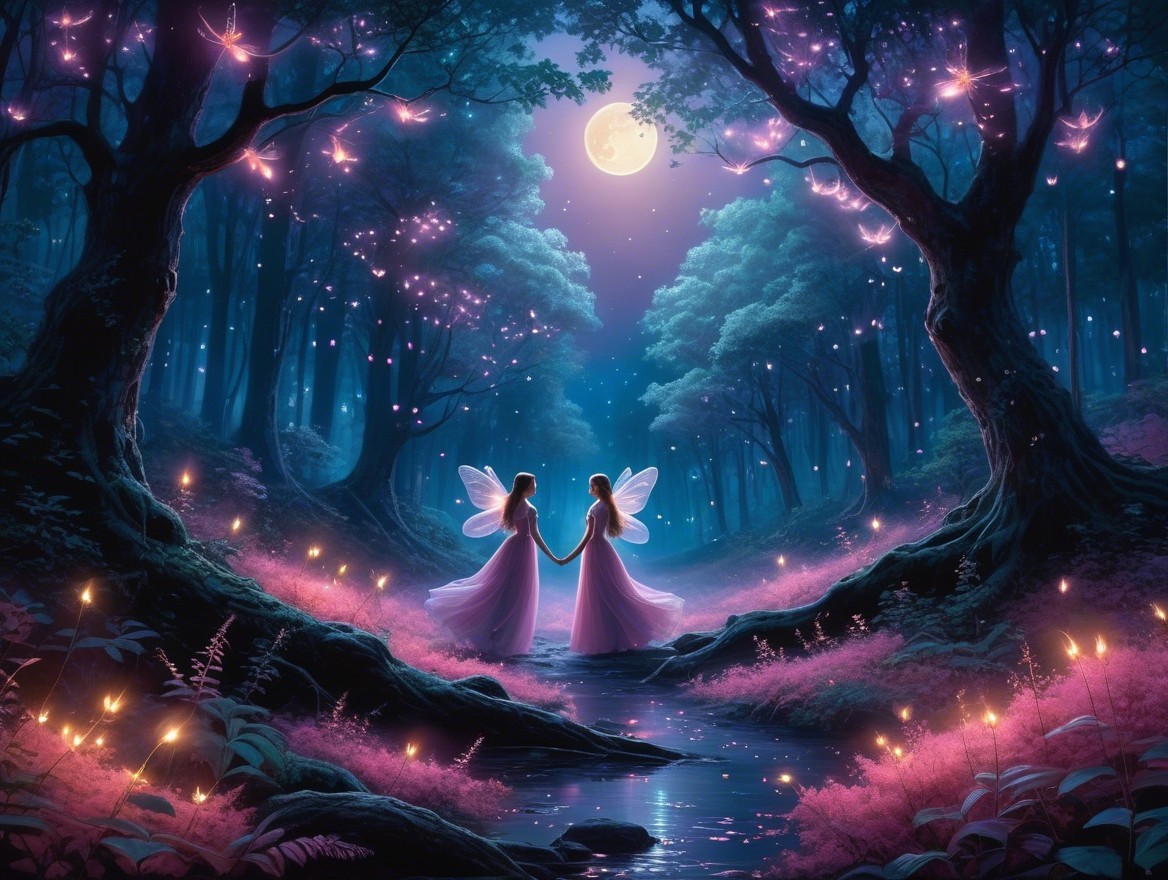 Ethereal Fairies in a Twilight Forest Setting