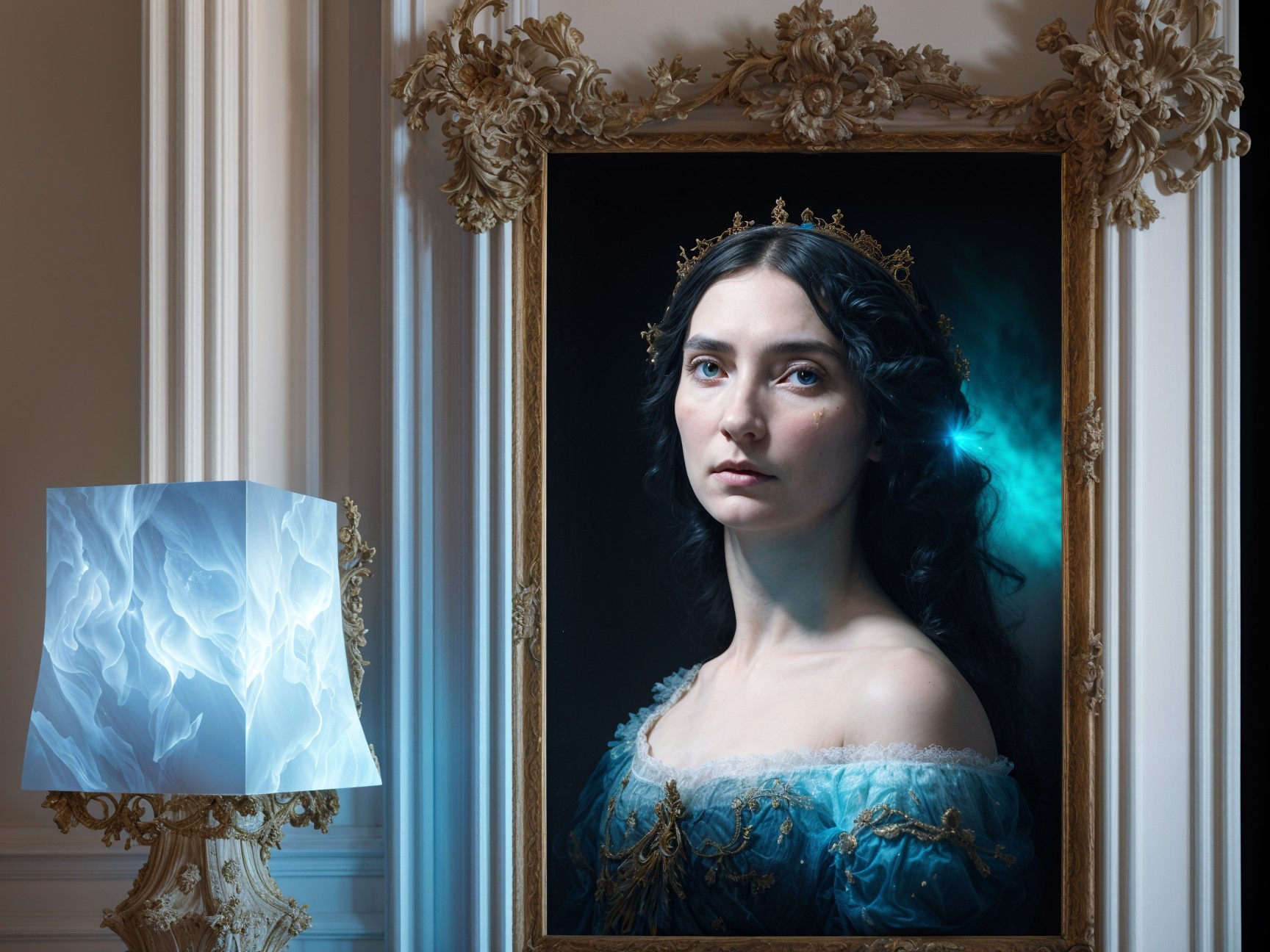 Portrait of a Woman in Blue Gown with Crown