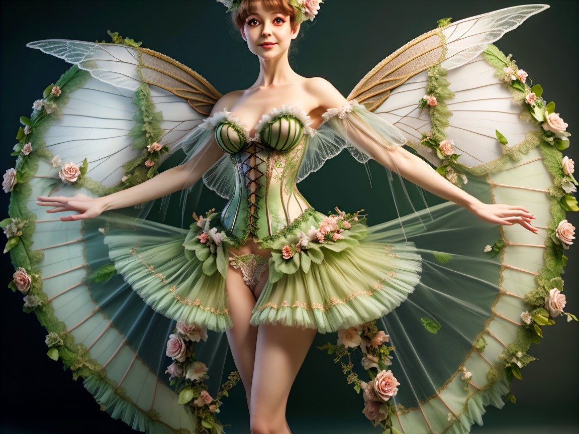 Whimsical Fairy Figure with Floral Corset and Wings