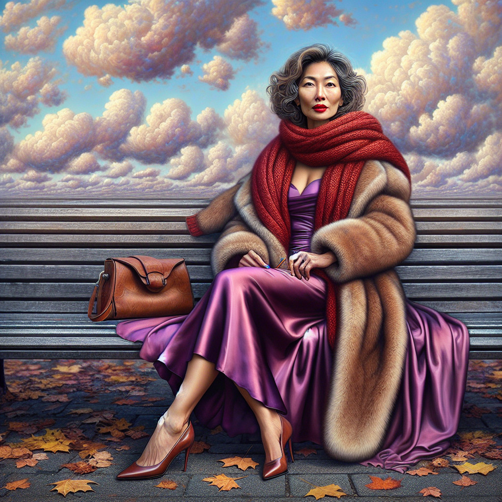 Vibrant Painting of Confident Asian Woman in Park