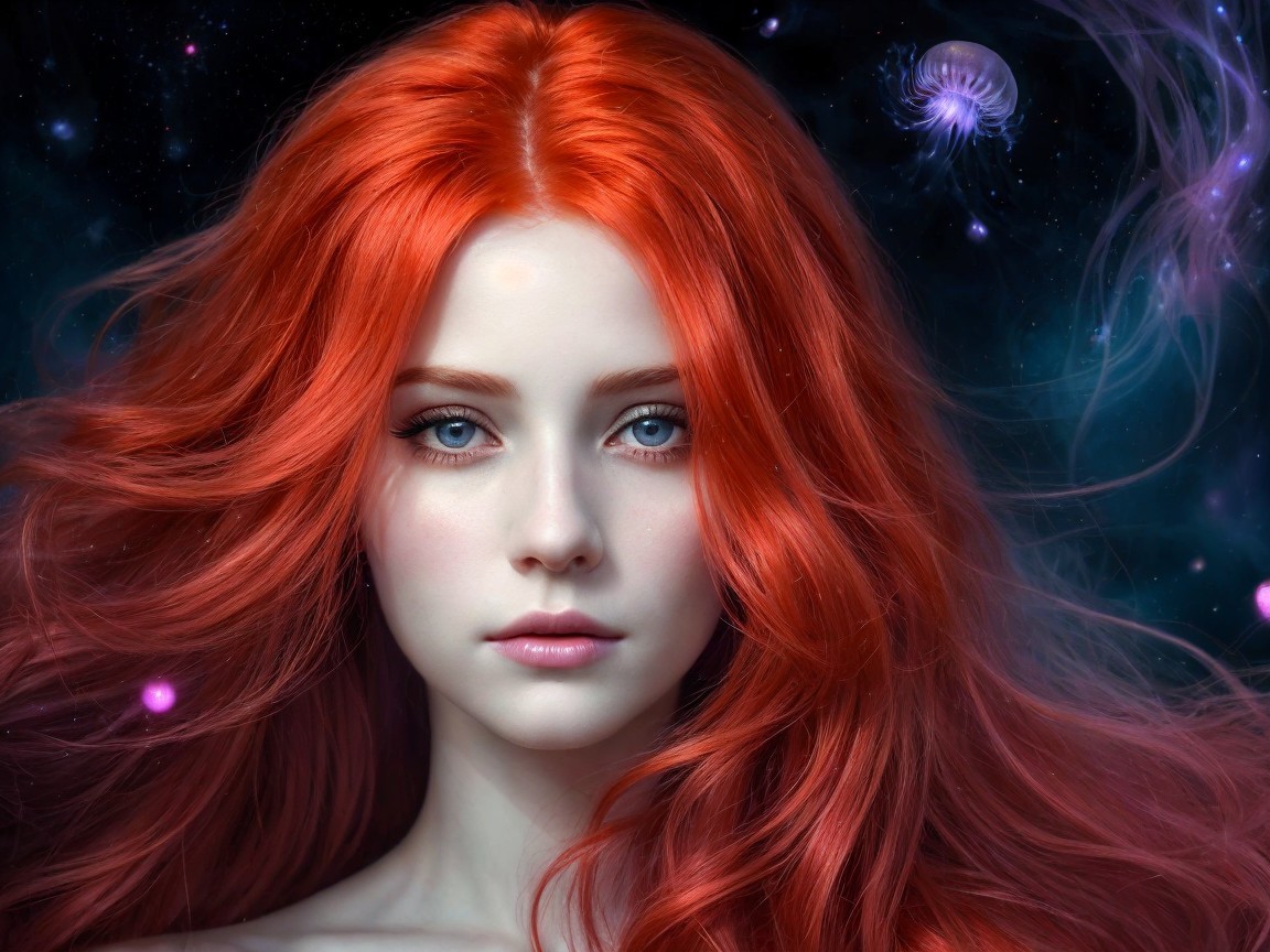 Close-Up Digital Painting of a Young Woman in Space