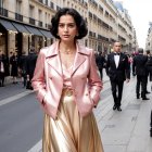 Fashionable Woman in Pink Blazer on Paris Street
