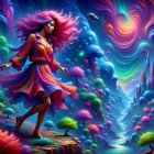 Futuristic city with a woman and glowing fox creature