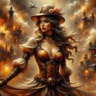 Steampunk Scene with Woman in Metallic Attire