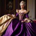Regal figure in purple gown with gold detailing