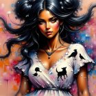 Elegant Woman in White Dress with Colorful Background