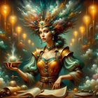 Steampunk Laboratory with Woman and Glowing Orb