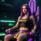 Futuristic Cyberpunk Scene with Stylish Woman in Neon