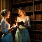 Young Women Reading in a Dimly Lit Library