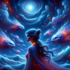 Mystical Figure in Cosmic Galaxy Setting